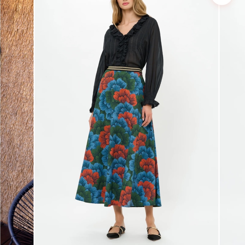 Oliphant A-Line Swing Skirt - Blue, Red, Green Floral - Madrid Blue Small